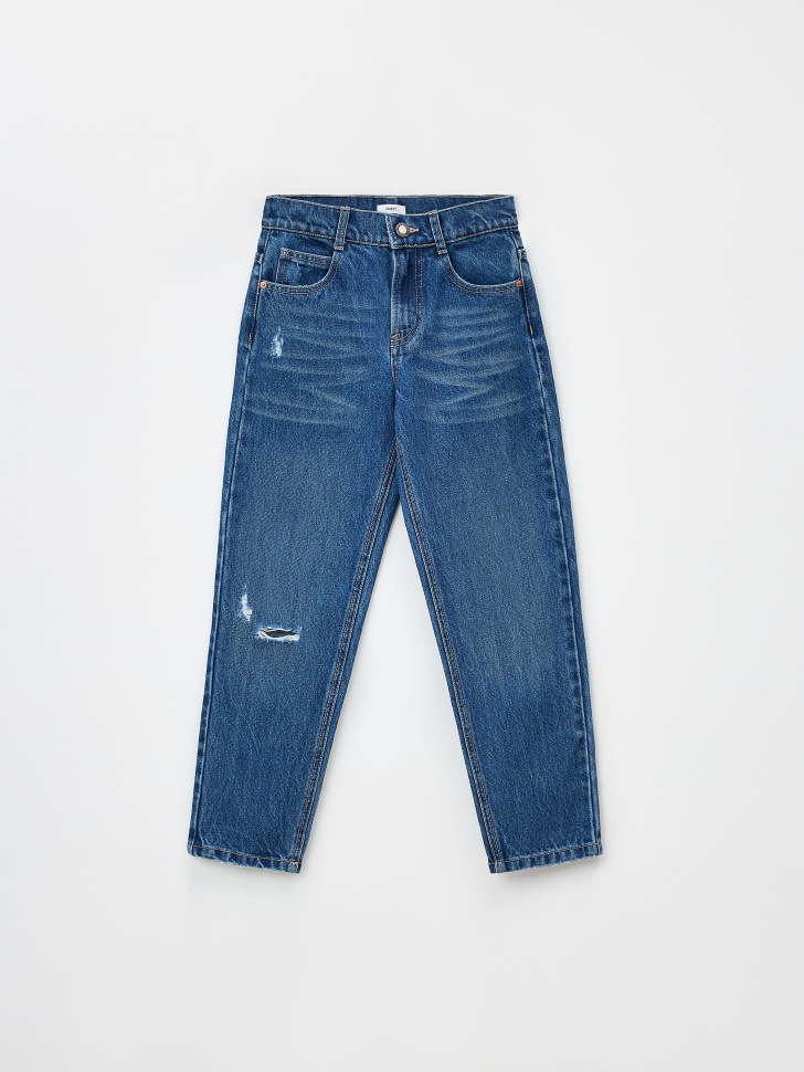 Прямые рваные джинсы для мальчиков (синий, 134)