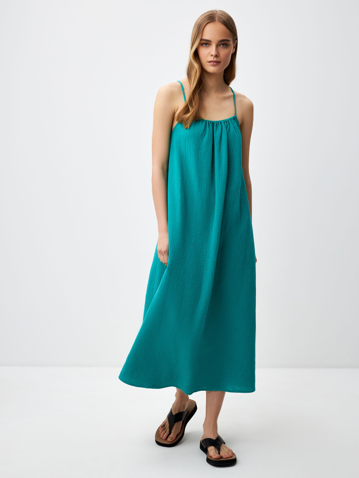 Длинное платье из муслина (зеленый, S)
