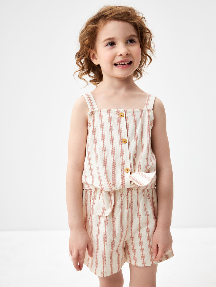 Топ из смесового льна с узлом для девочек (розовый, 92)