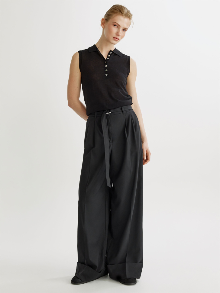 брюки с поясом и подворотом с содержанием шерсти 4640611162245 фотография