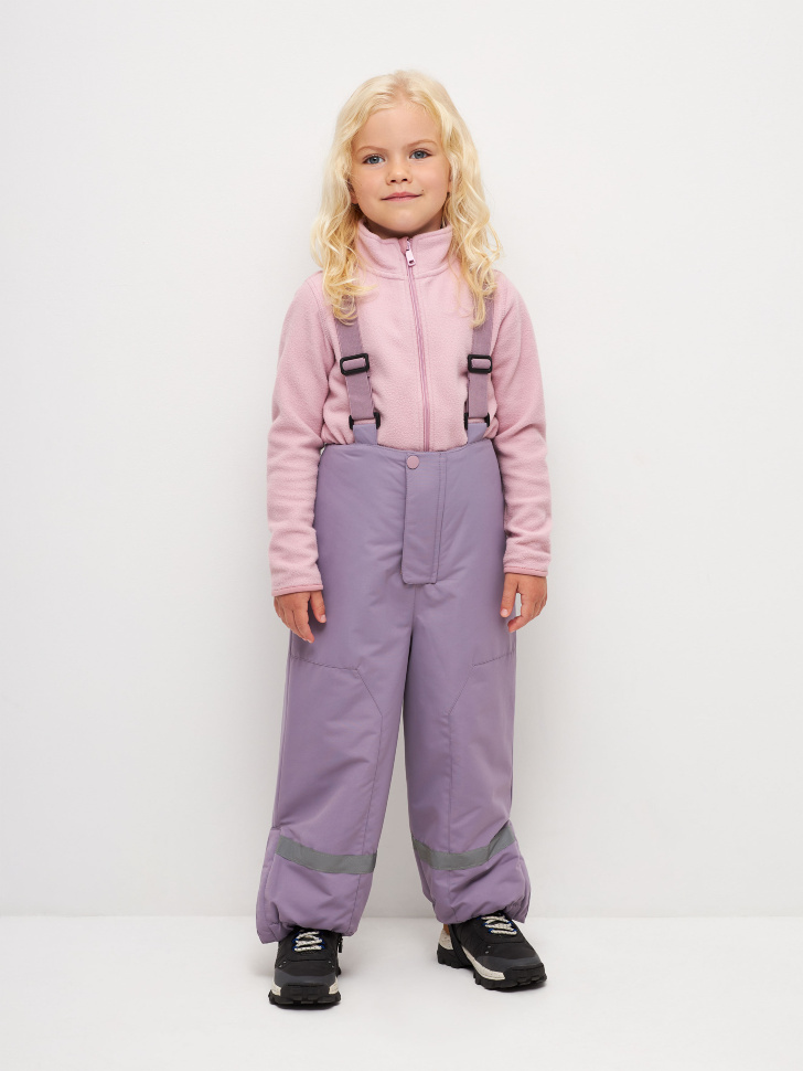 Утепленные зимние брюки на лямках для девочек (фиолетовый, 128)