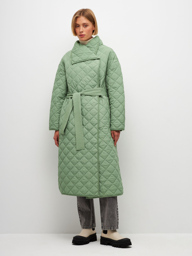 Стеганое пальто-халат (зеленый, S)