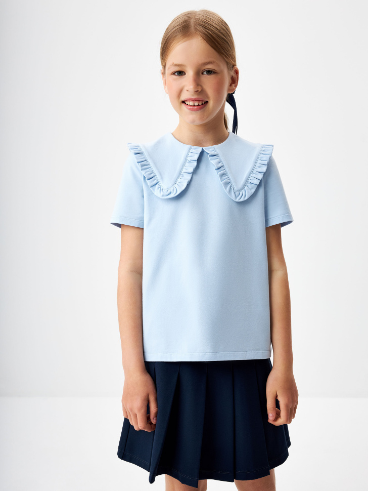 

Трикотажная футболка с воротником для девочек, 3808050224