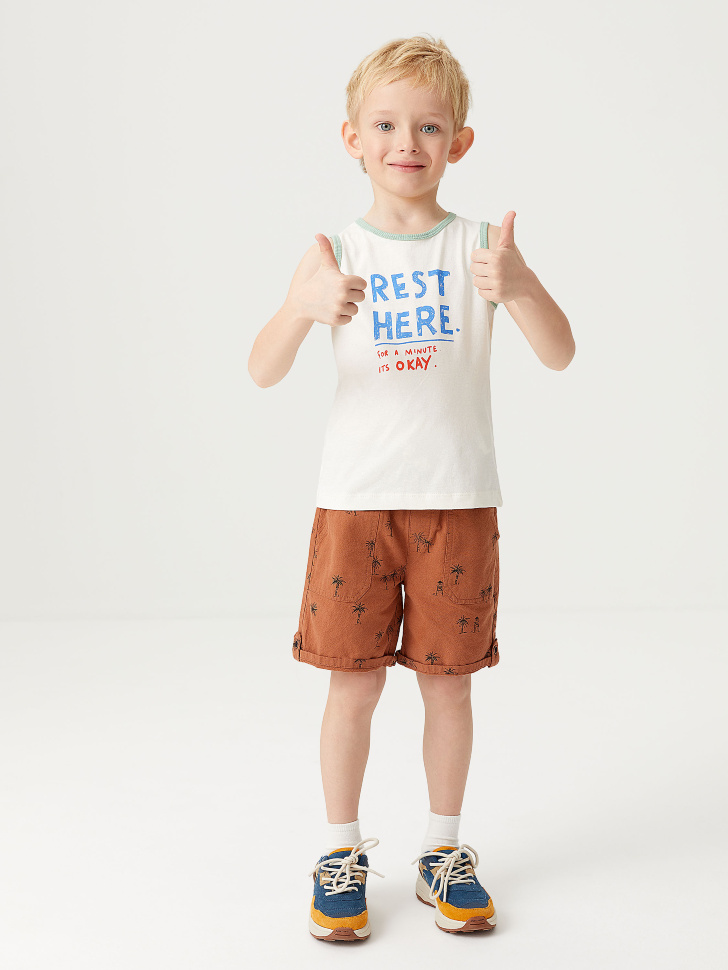 Хлопковые шорты с принтом для мальчиков (коричневый, 98/ 3-4 YEARS)