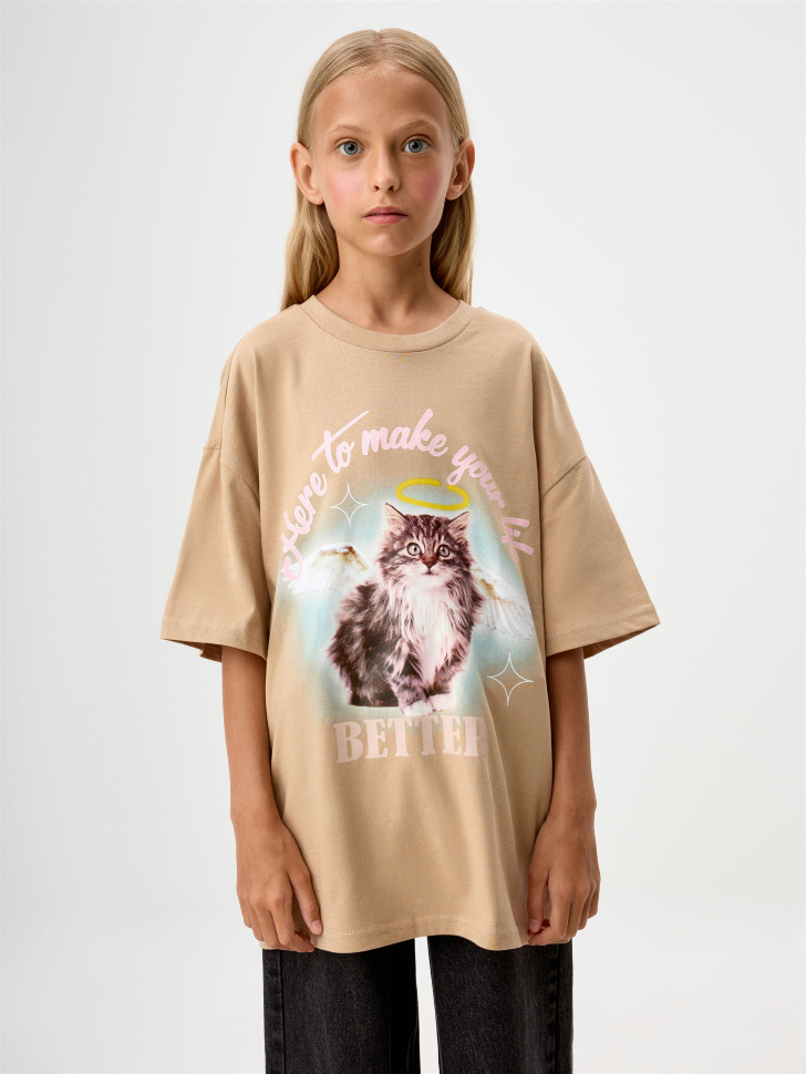 

Футболка оверсайз с принтом для девочек