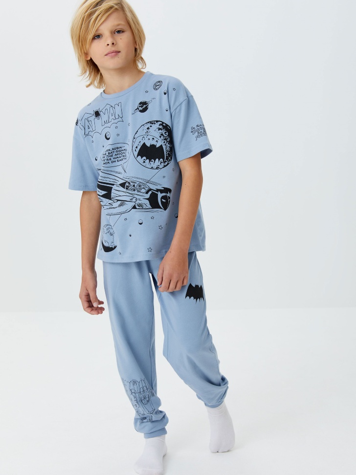 Трикотажная пижама с принтом для мальчиков (голубой, 122-128 (7-8 YEARS))