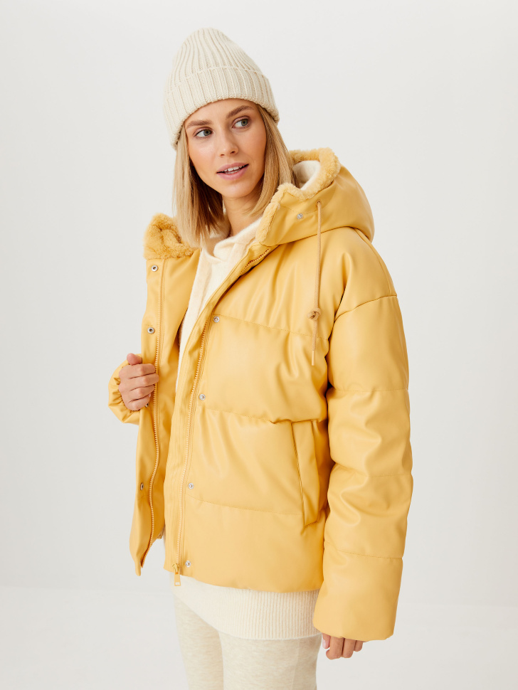 

Куртка из экокожи с капюшоном, Желтый