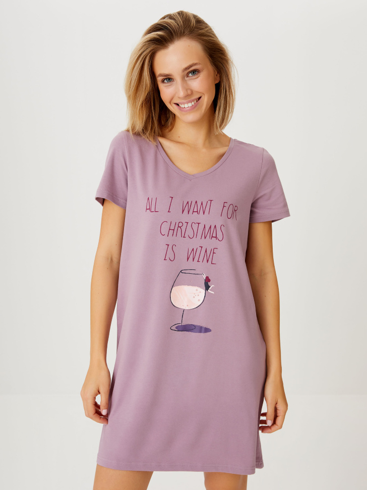 Ночная сорочка с принтом (фиолетовый, XS)
