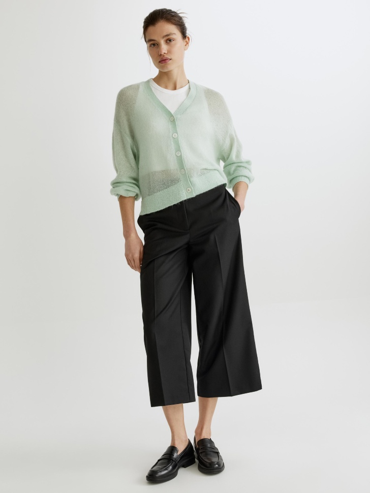 вязаный кардиган с содержанием мохера и шерсти от бренда sela вид слева