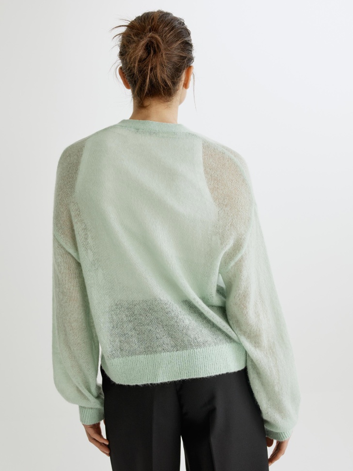 вязаный кардиган с содержанием мохера и шерсти из россии вид сбоку