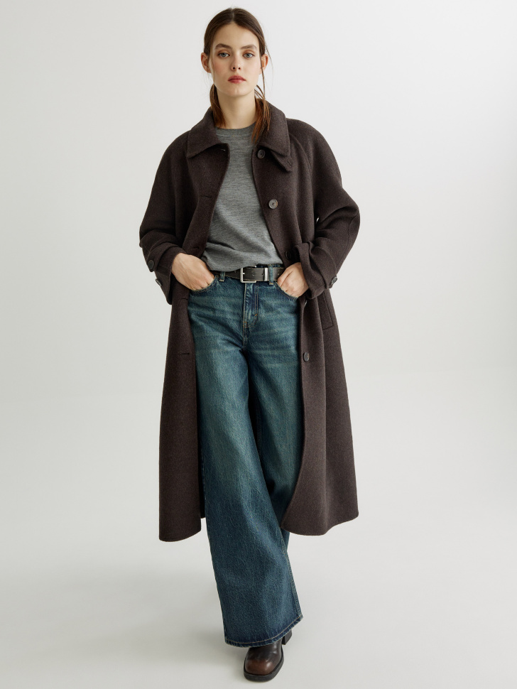 Пальто Sela однобортное миди, коричневый, арт. 54390