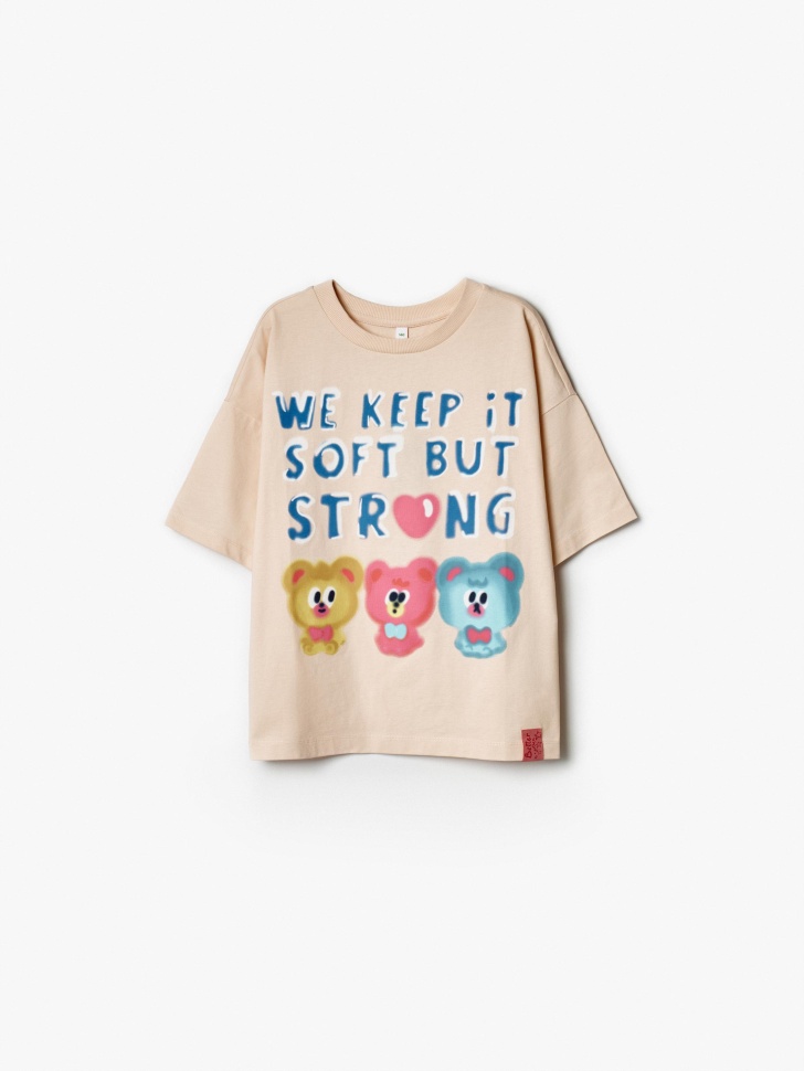 Футболка оверсайз Sela с принтом, бежевый, арт. 40511