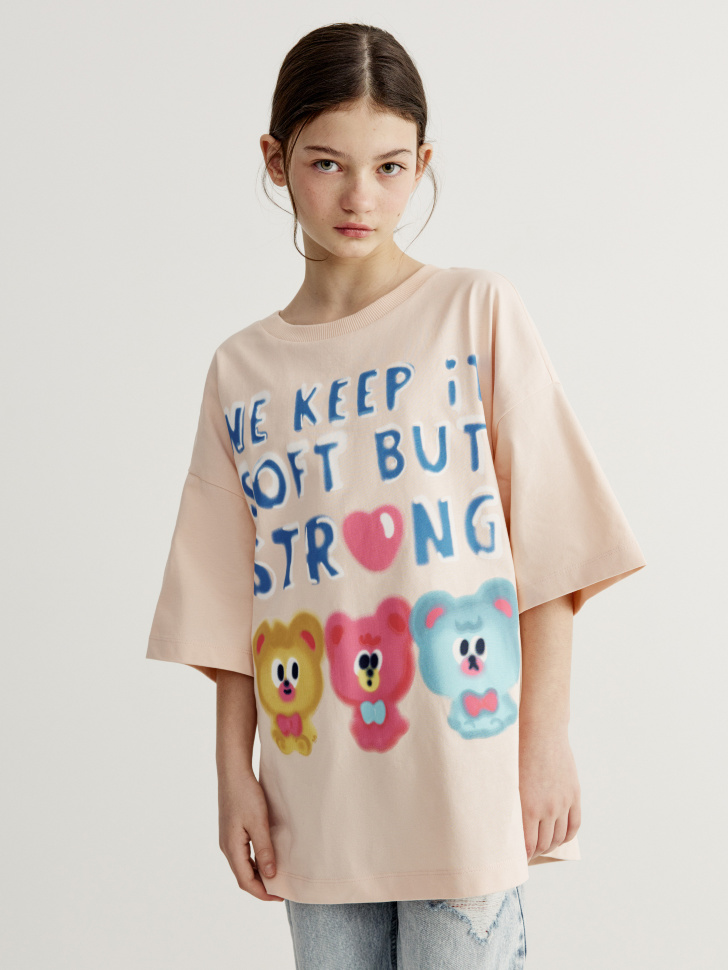 

Футболка оверсайз с принтом для девочек, SL6803050217