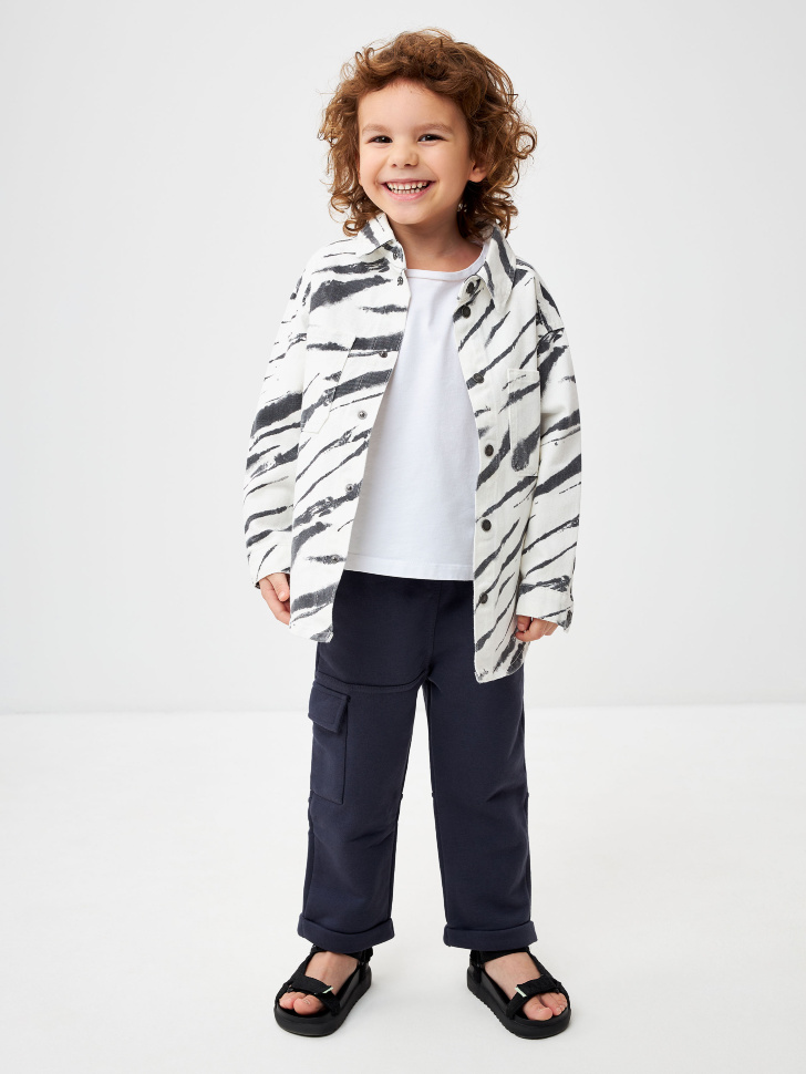 Трикотажные брюки с накладным карманом для мальчика (серый, 98)
