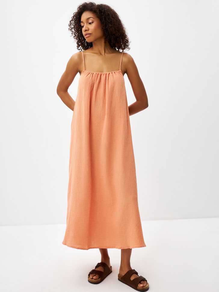 Длинное платье из муслина (оранжевый, S)