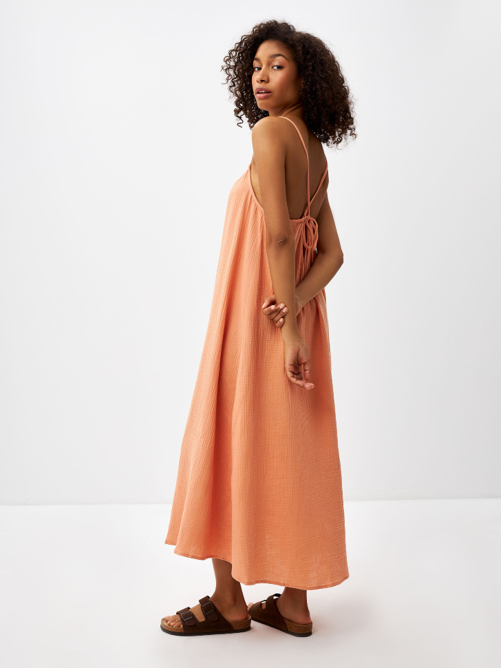 Длинное платье из муслина (оранжевый, M) sela 4680168532283 - фото 2