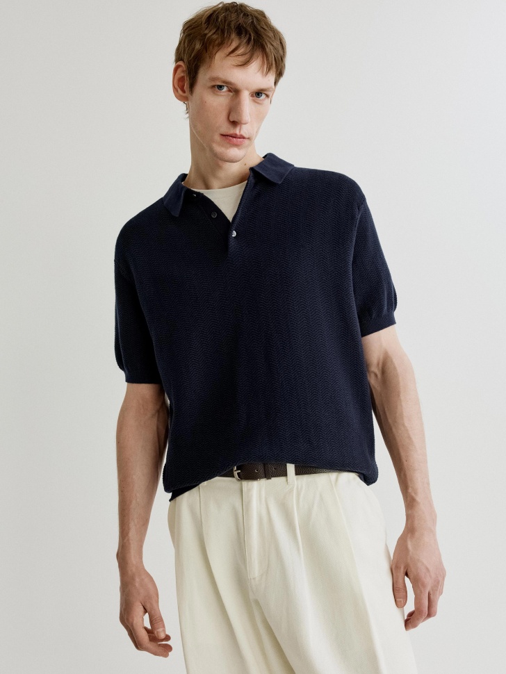 Поло Sela вязаное с коротким рукавом, синий, арт. 41800
