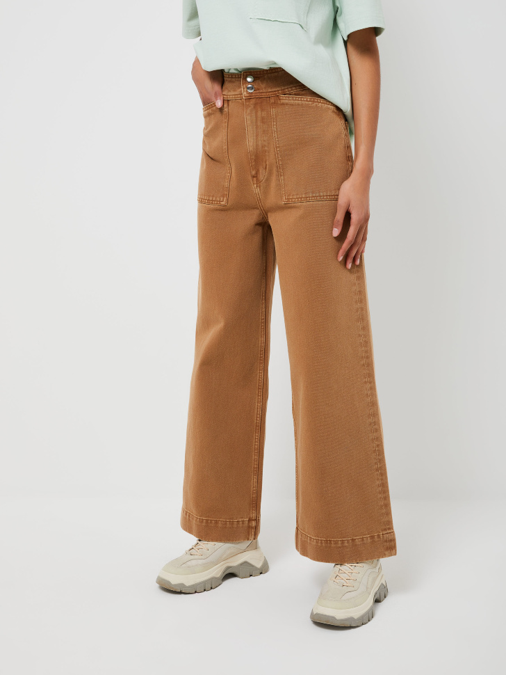 Широкие джинсы с накладными карманами (бежевый, XS) sela 4603375423588 - фото 2