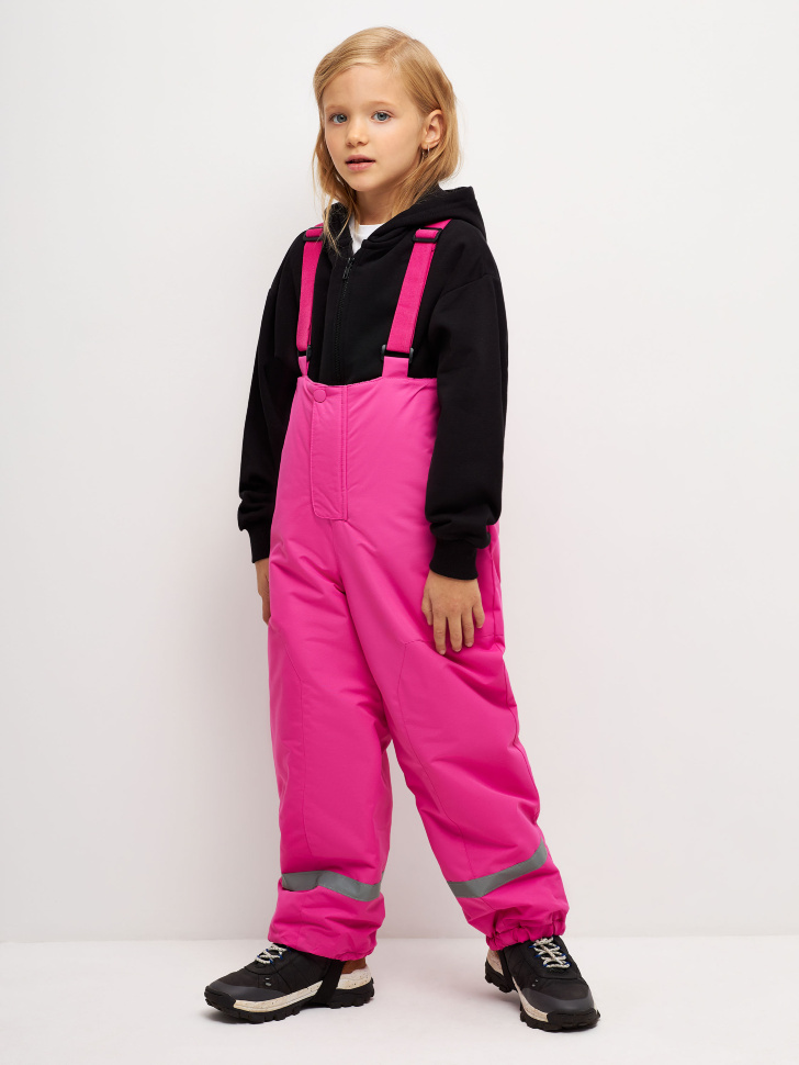 Утепленные зимние брюки на лямках для девочек (розовый, 110)