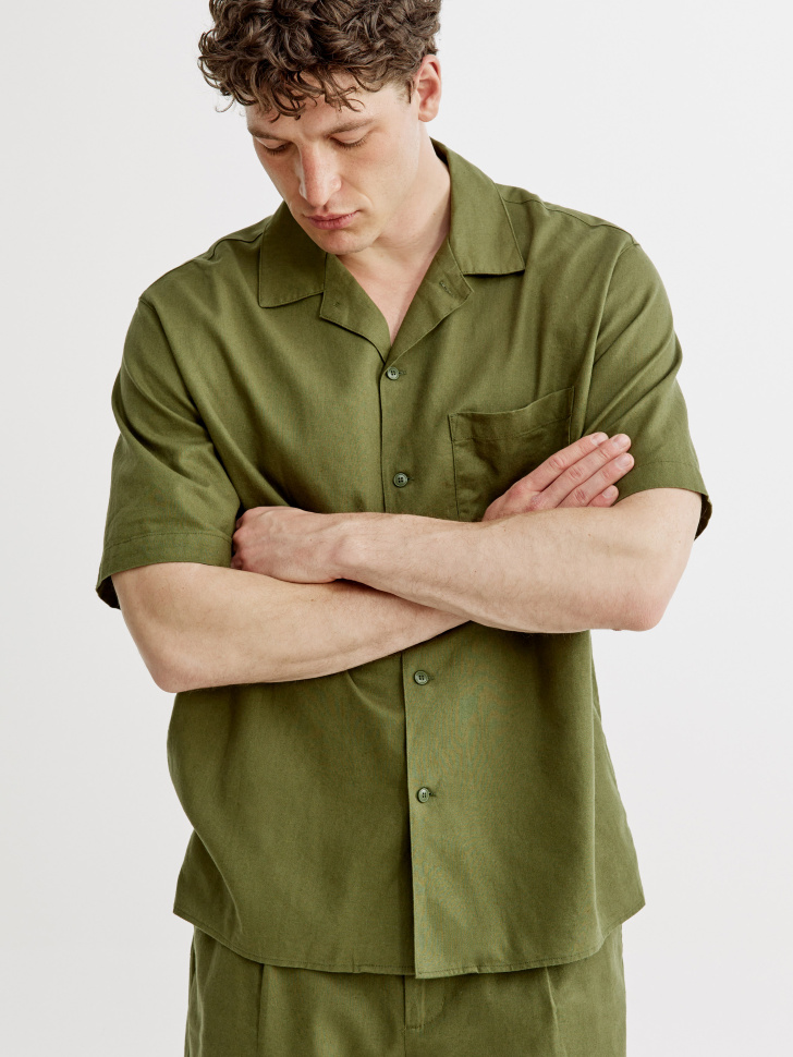 Рубашка Sela из хлопка и льна, зеленый, арт. 52463