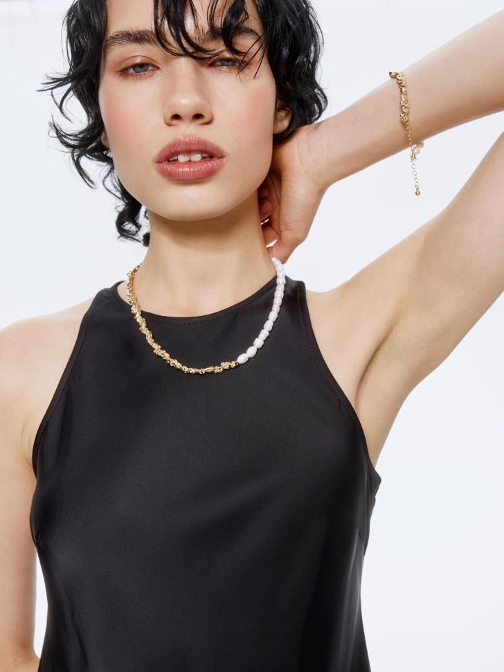 Колье из культивированного жемчуга и металлических бусин, разноцветный, арт. 16039