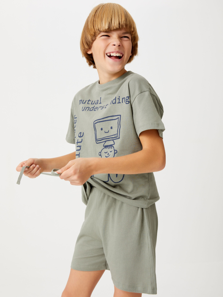 Трикотажная пижама с принтом для мальчиков (зеленый, 146-152 (11-12 YEARS))