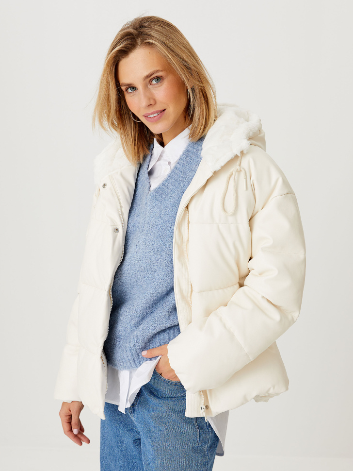 

Куртка из экокожи с капюшоном, Белый