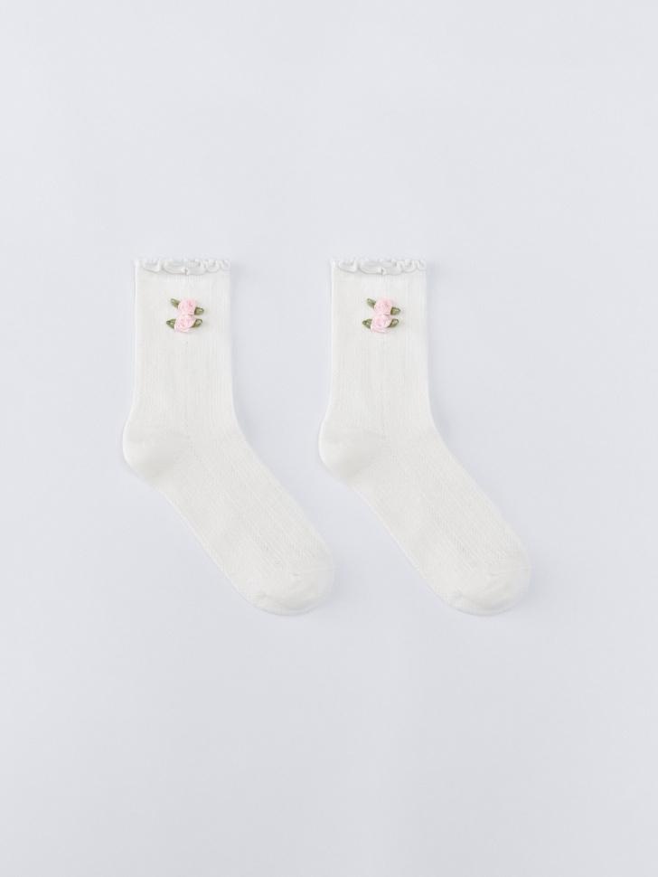 Носки Sela с декором для девочек, белый, арт. 34439