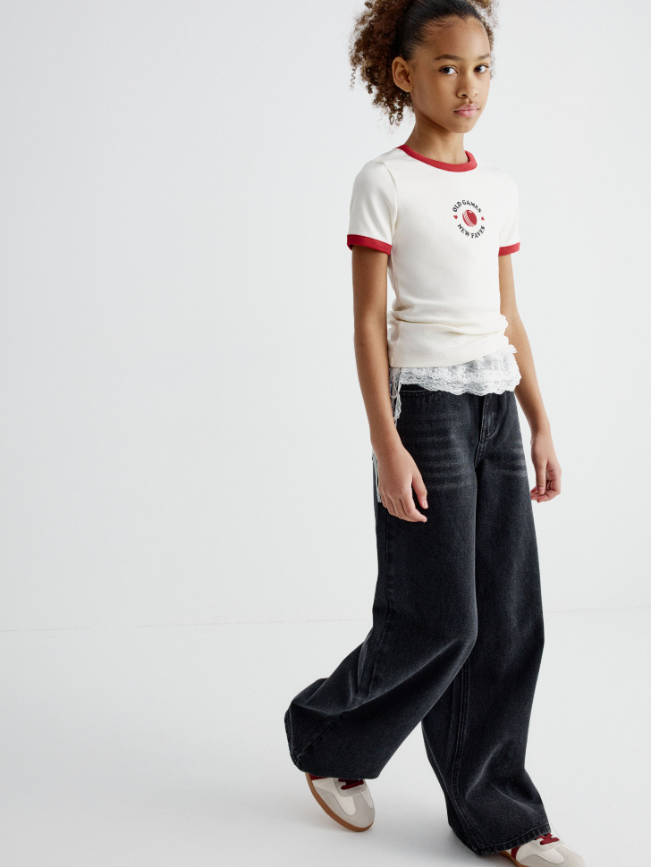 Черные джинсы Wide leg для девочек, арт. 32013