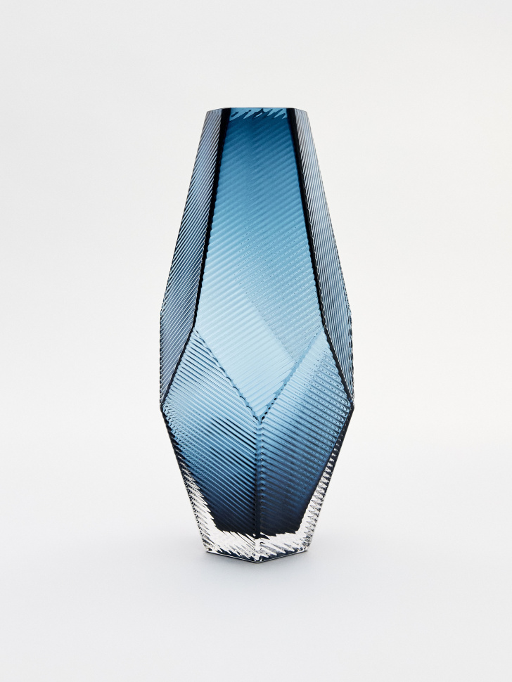 Ваза из стекла с рельефным узором, синий, арт. 0001