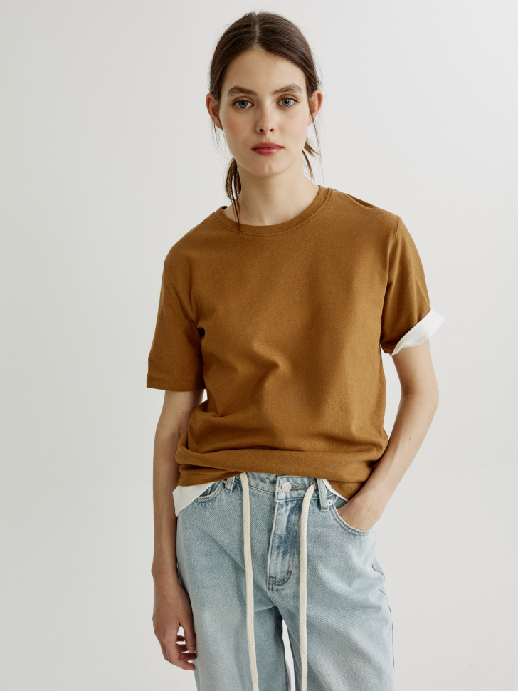 Футболка Sela изо льна, коричневый, арт. 41687