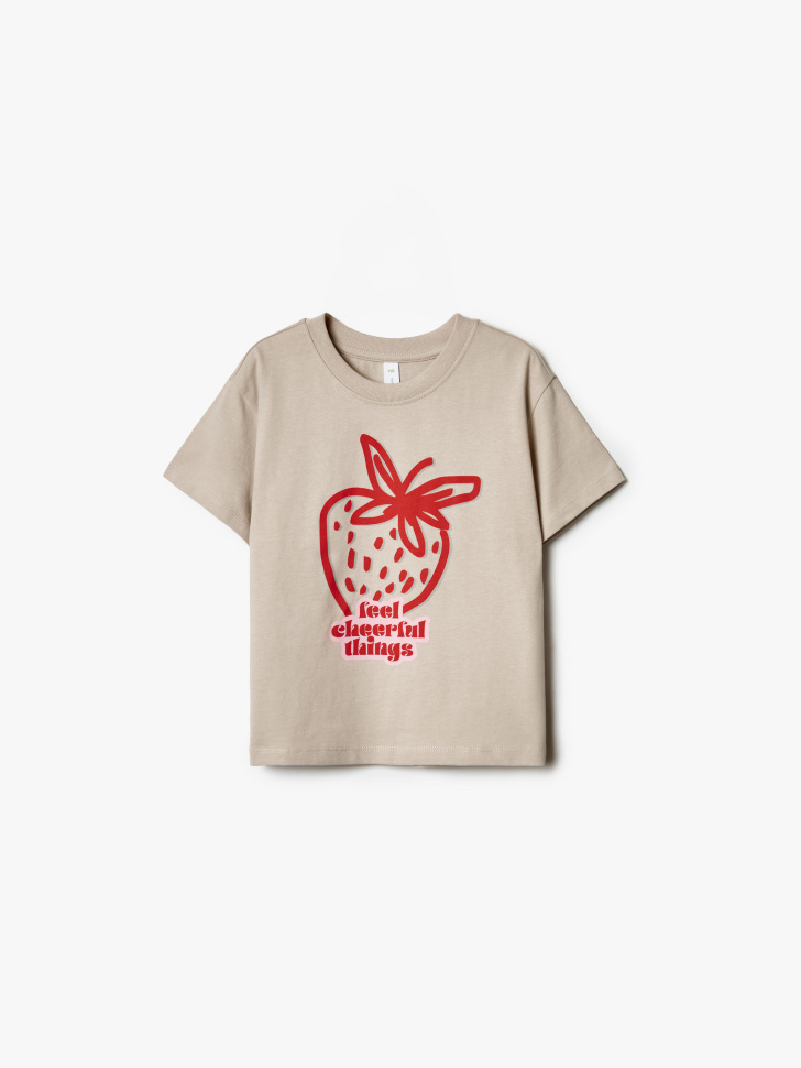 Футболка SELA с принтом клубника, бежевый, арт. 40741