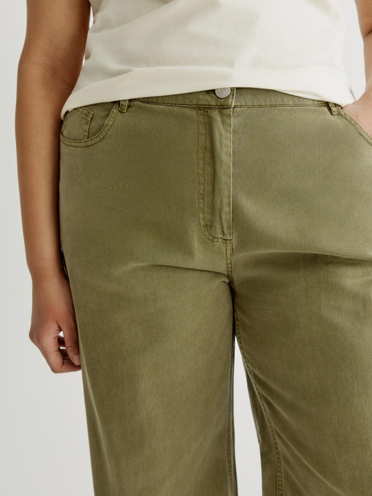 прямые брюки со стиркой из мягкого тенселя и хлопка для взрослого возраста с изнаночной стороны