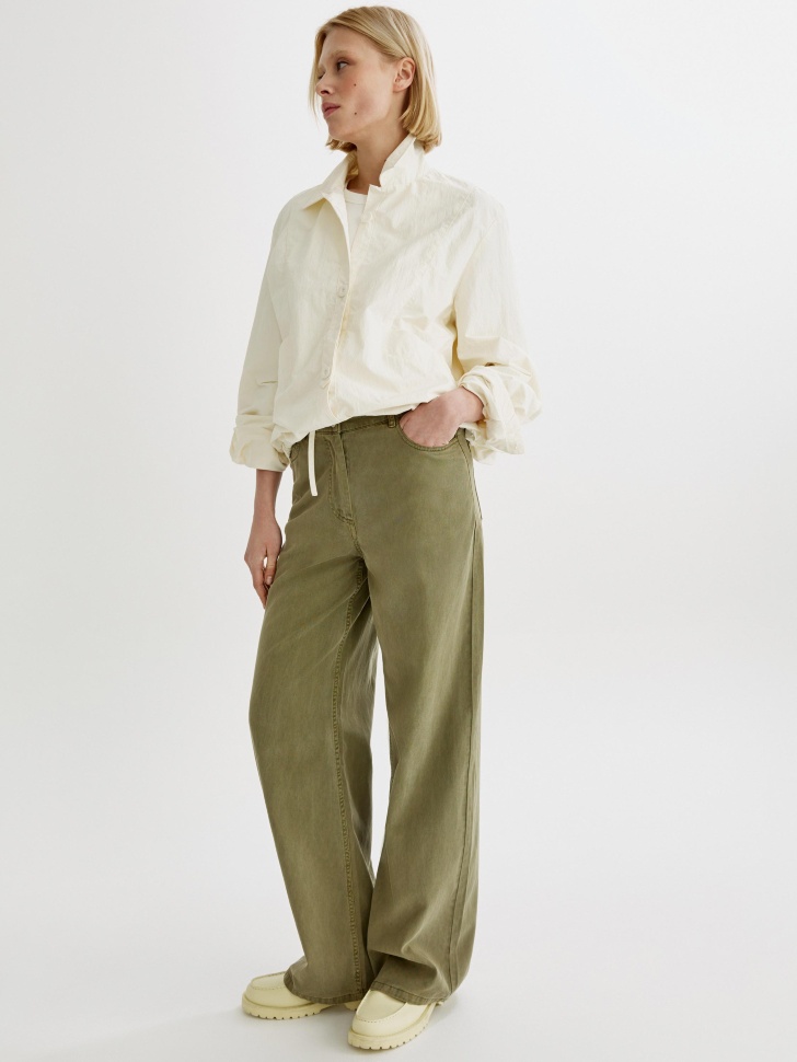 прямые брюки со стиркой из мягкого тенселя и хлопка 4610517489500 фотография