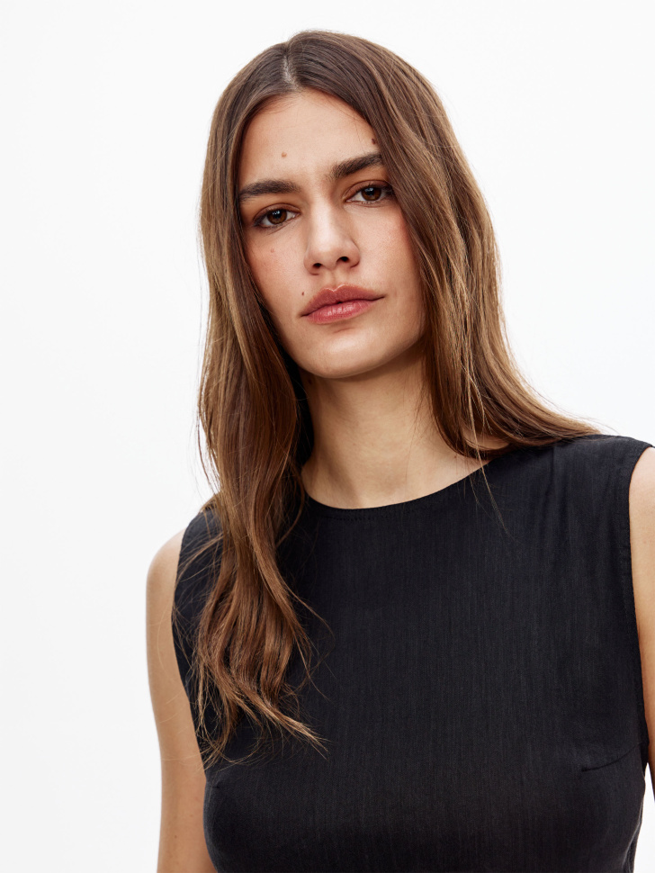 платье миди из смесового льна из россии вид сбоку