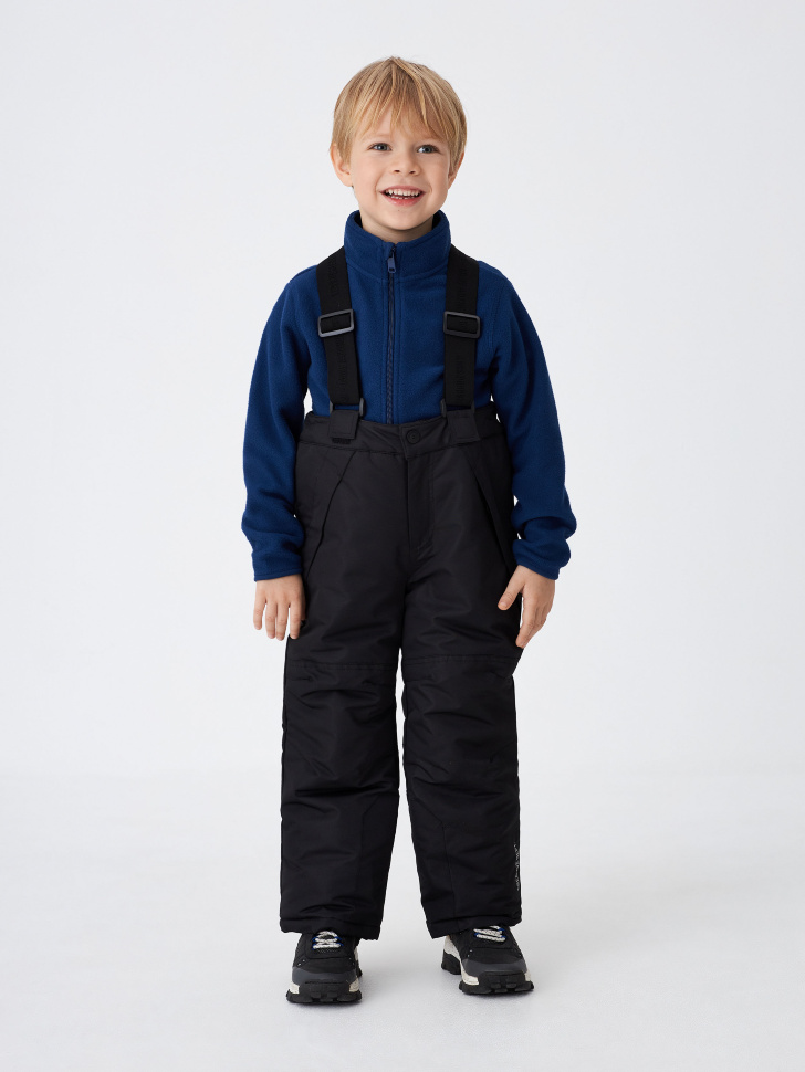 Детские утепленные брюки на лямках (черный, 104)