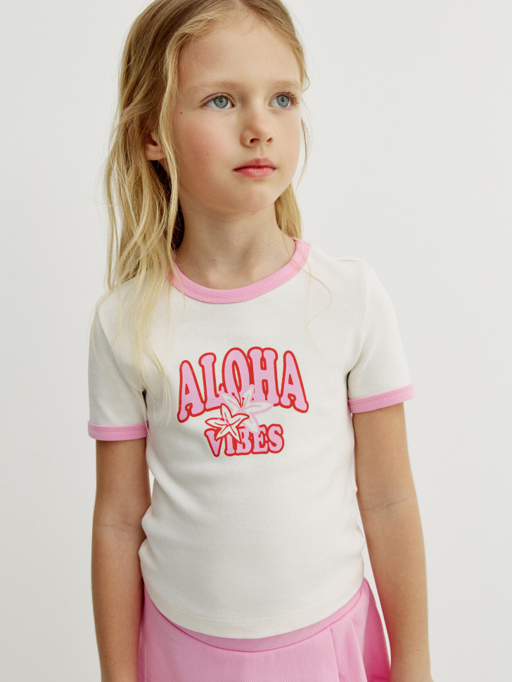 Укороченная футболка Sela с принтом, белый, арт. 54351