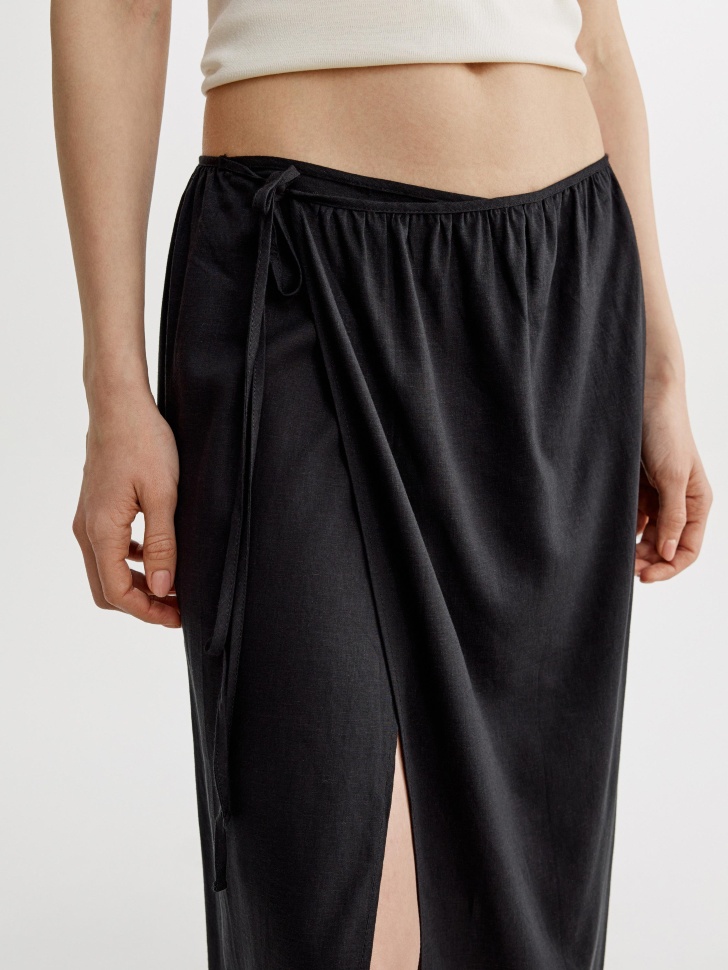 юбка с запахом из смесового льна из россии вид сбоку