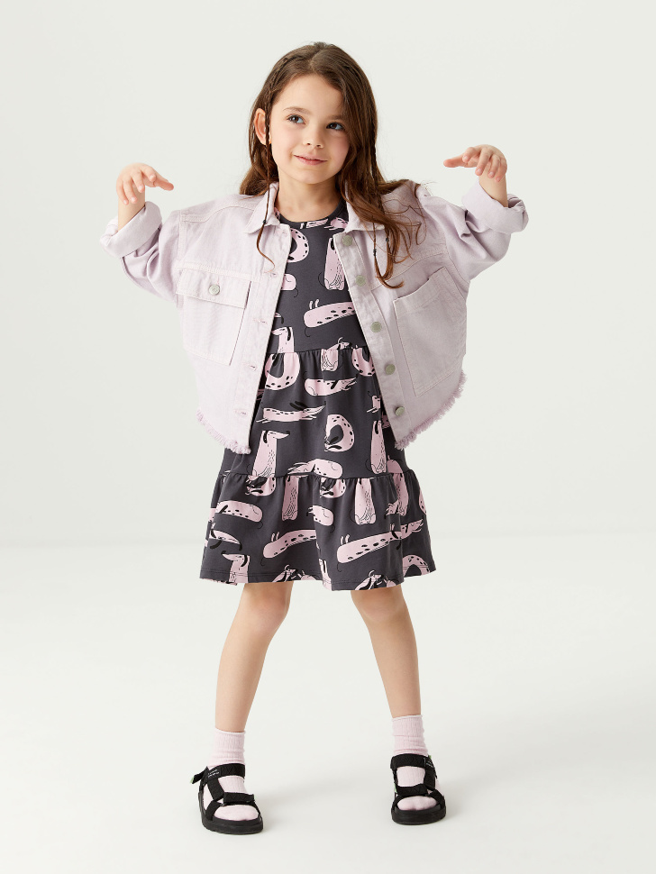 

Ярусное платье с принтом для девочек, Розовый