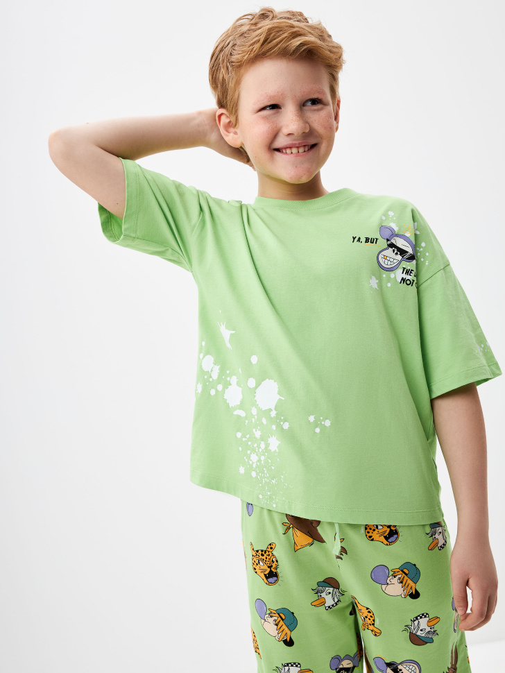 Пижама с принтом для мальчиков (зеленый, 146-152) sela 4680168397493 - фото 2