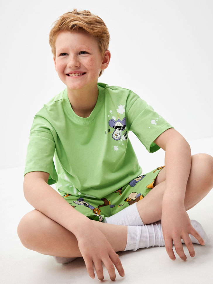 Пижама с принтом для мальчиков (зеленый, 146-152) sela 4680168397493 - фото 4