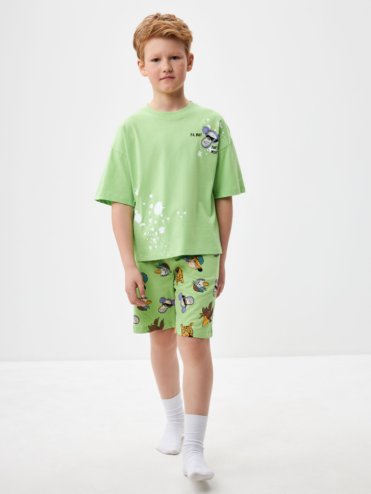 Пижама с принтом для мальчиков (зеленый, 134-140)