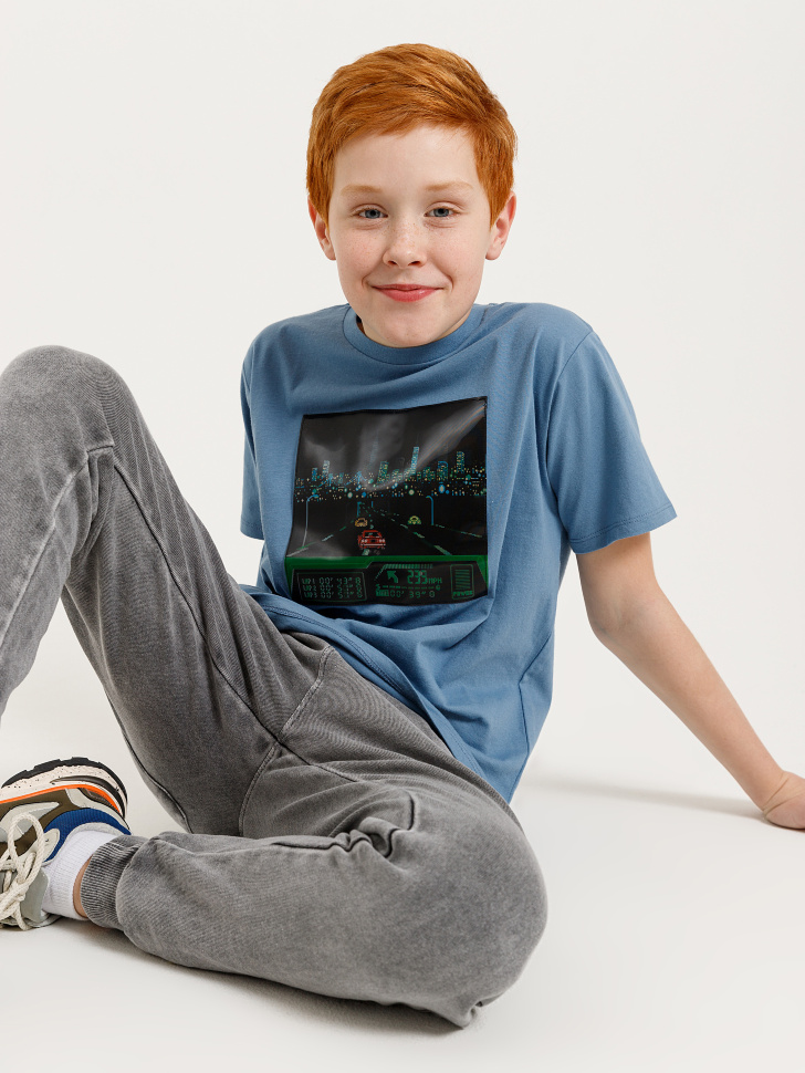 Футболка с интерактивным принтом для мальчиков (синий, 140/ 10-11 YEARS)