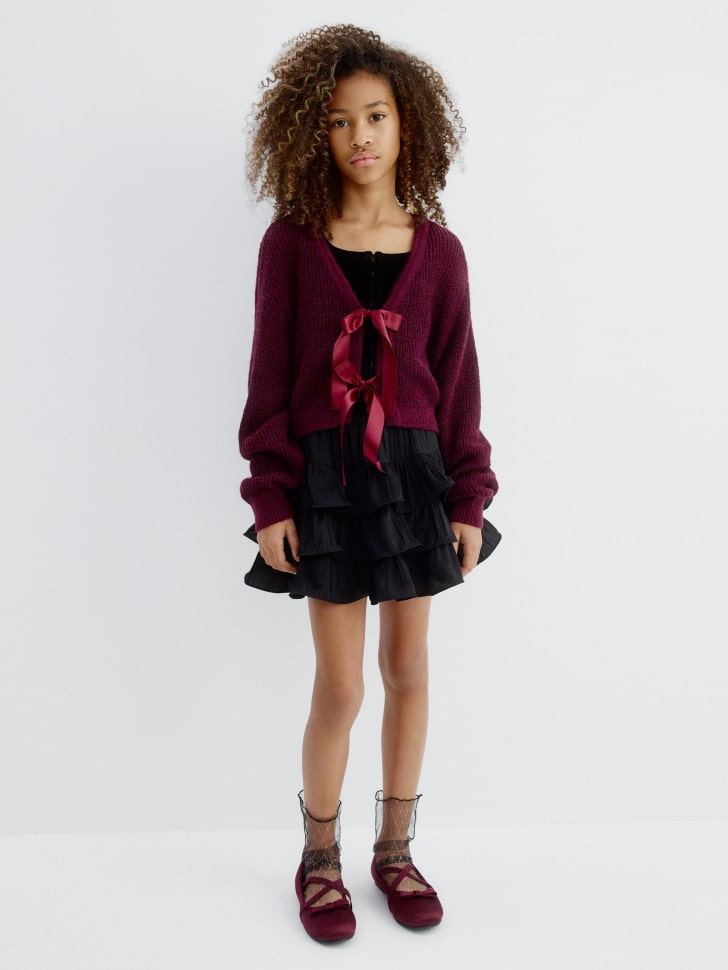 вязаный кардиган из смесовой шерсти с бантиками для девочек 4680798771410 по акции