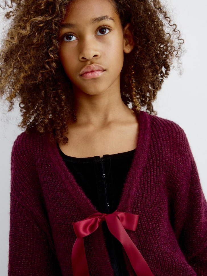 вязаный кардиган из смесовой шерсти с бантиками для девочек 4680798771410 в интернет магазине