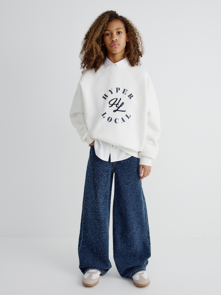 джинсы wide leg из фактурного денима для девочек 4610517104366 фотография