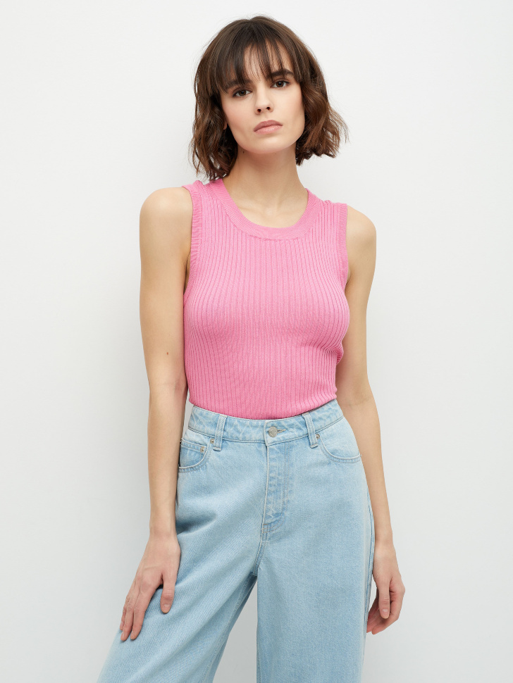 

Трикотажный топ в рубчик, Розовый