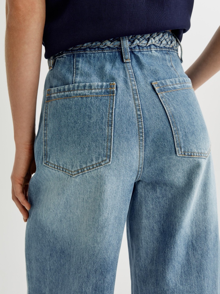 широкие джинсы с подворотом из хлопка спереди