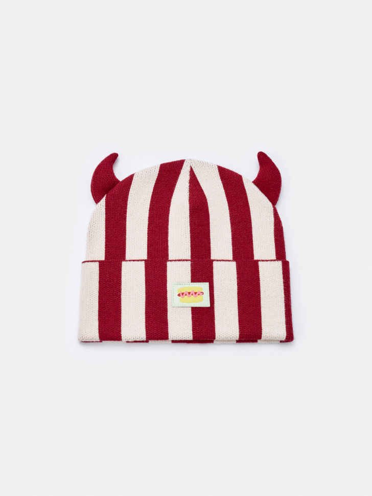 вязаная шапка в полоску детская от бренда sela вид слева