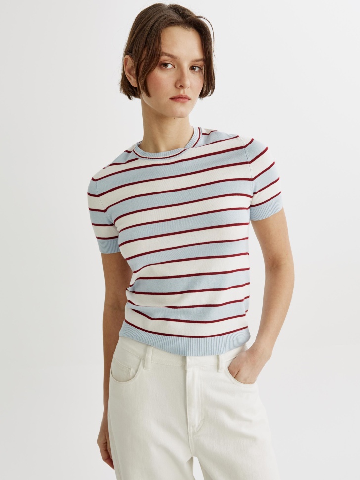 

Вязаный джемпер с коротким рукавом в полоску, SL6804010603